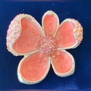 Vintage Enamel Rhinestone Floral Brooch